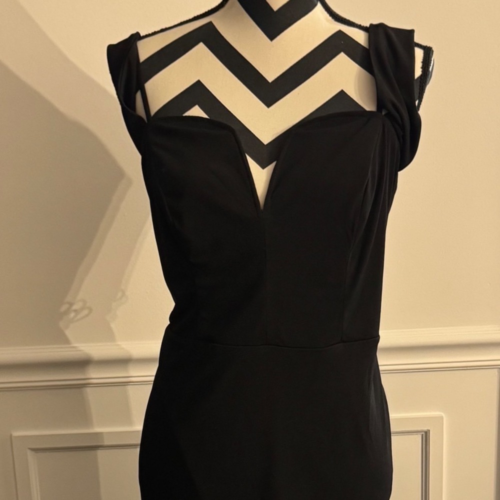 City Studio Black Off Shoulder V-Neck Gown High Slit Formal Dress 18W 8415-BD7P